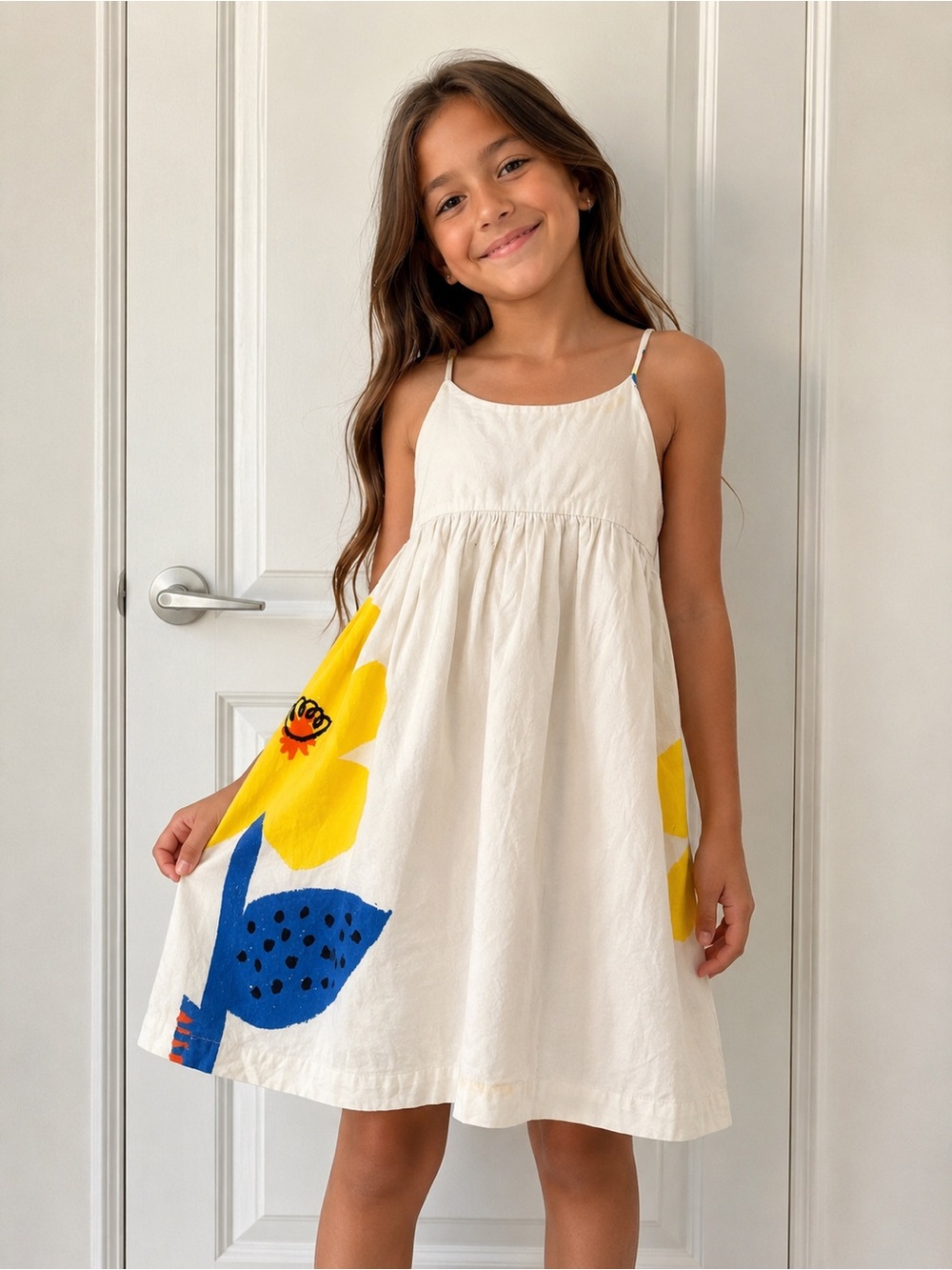 Fábula Farm Rio Girls White Floral Print Sundress | Size 8 |